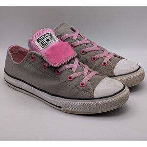 Converse All Star Sneakers Juniors Sz 4 Low Top Gray Pink Double Tongue Girls